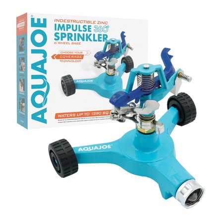 AQUA JOE Indestructible Series Metal Impulse Sprinkler w/ Wheeled 6-In Base AJ-IS6WB